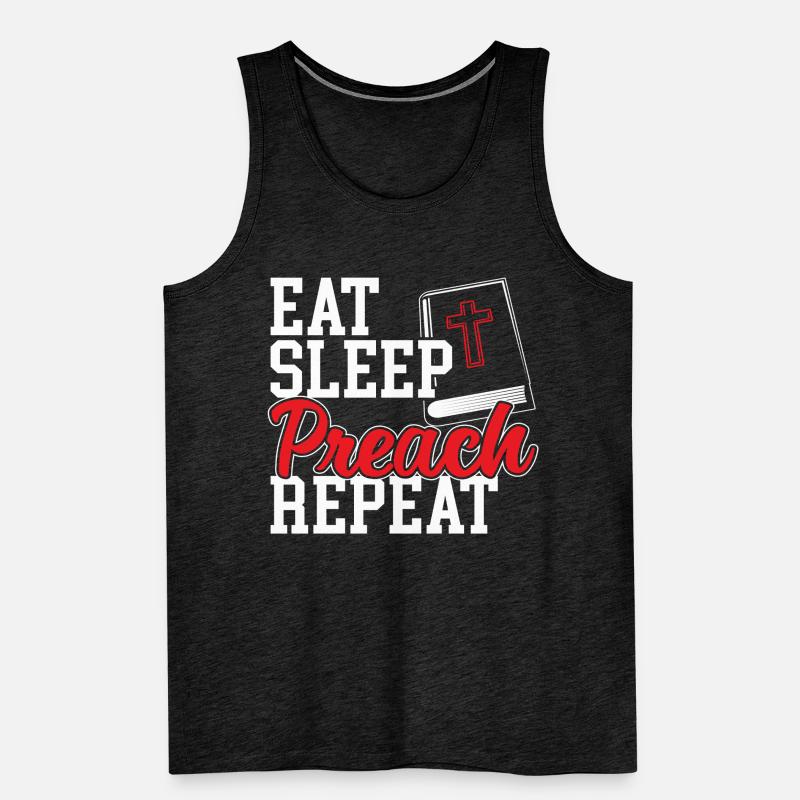 Manger dormir Prêcher Répéter Pasteur Prédicateur Religieux Débardeur bio Premium Homme
