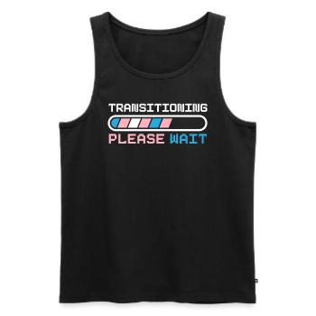 Transition Veuillez patienter LGBTQ Pride Transgenre - Débardeur bio Premium Homme - noir - Devant - AI Model Male 178 light (178cm)