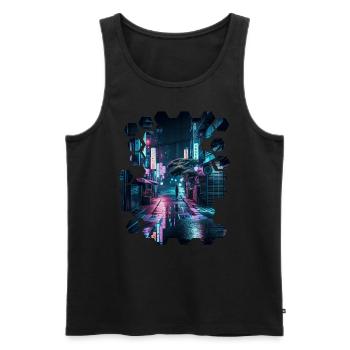 Vaporwave Aesthetic Streets of Tokyo Night Tokio - Men's Premium Organic Tank Top - black - Front - AI Model Male 178 light (178cm)