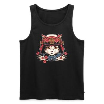 Japanese Samurai Cat Japan Aesthetic Cat Lover - Men's Premium Organic Tank Top - black - Front - Michal (187cm)