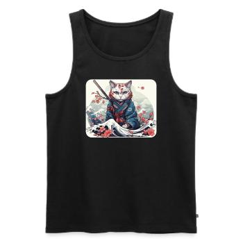 Chat samouraï japonais Japon Esthétique Amoureux des chats - Débardeur bio Premium Homme - noir - Devant - Michal (187cm)