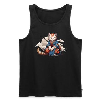 Chat samouraï japonais Japon Esthétique Amoureux des chats - Débardeur bio Premium Homme - noir - Devant - Michal (187cm)
