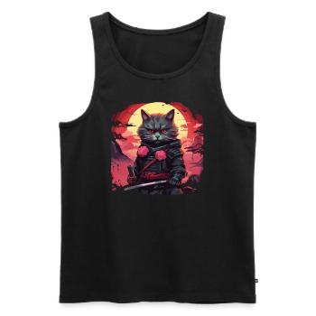 Chat samouraï japonais Japon Esthétique Amoureux des chats - Débardeur bio Premium Homme - noir - Devant - Michal (187cm)