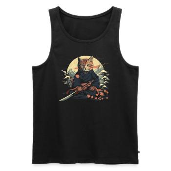 Chat samouraï japonais Japon Esthétique Amoureux des chats - Débardeur bio Premium Homme - noir - Devant - Michal (187cm)