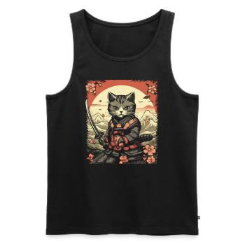 Chat samouraï japonais Japon Esthétique Amoureux des chats - Débardeur bio Premium Homme - noir - Devant - Michal (187cm)