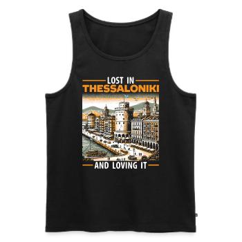 Thessalonique Grèce Voyage Vacances Europe Grec - Débardeur bio Premium Homme - noir - Devant - Michal (187cm)