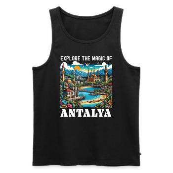 Antalya Turquie Voyage Vacances J’aime la Turquie - Débardeur bio Premium Homme - noir - Devant - AI Model Male 178 light (178cm)