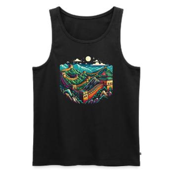 Grande Muraille De Chine Voyage Vacances Chinois - Débardeur bio Premium Homme - noir - Devant - Michal (187cm)