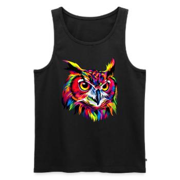 Hibou coloré arc-en-ciel couleurs pop art hibou hibou grand-duc hibou hibou hibou - Débardeur bio Premium Homme - noir - Devant - AI Model Male 178 light (178cm)