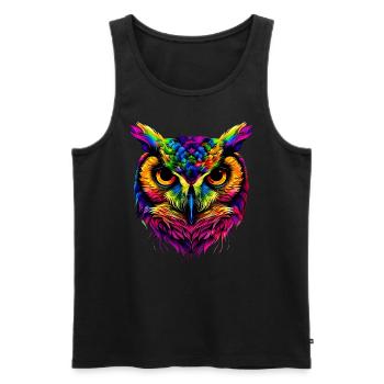 Hibou coloré arc-en-ciel couleurs pop art hibou hibou grand-duc hibou hibou hibou - Débardeur bio Premium Homme - noir - Devant - AI Model Male 178 light (178cm)