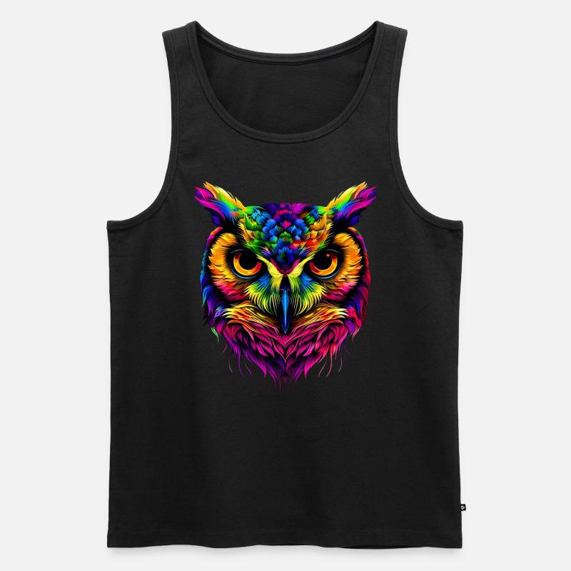 Eule Bunt Regenbogen Farben Pop Art Kauz Uhu Eulen - Männer Premium Bio Tank Top - Schwarz