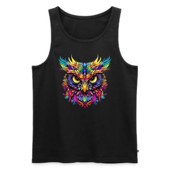 Hibou coloré arc-en-ciel couleurs pop art hibou hibou grand-duc hibou hibou hibou - Débardeur bio Premium Homme - noir - Devant - AI Model Male 178 light (178cm)