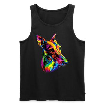Lévrier Chiens Couleurs Colorées Pop Art Chien Lévrier - Débardeur bio Premium Homme - noir - Devant - AI Model Male 178 light (178cm)