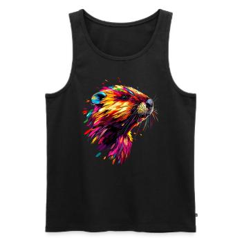 Beaver Colorful Rainbow Popart Rodents Cute Beaver - Men's Premium Organic Tank Top - black - Front - Michal (187cm)
