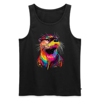 Loutre arc-en-ciel coloré Loutre de mer Martre Loutre mignonne - Débardeur bio Premium Homme - noir - Devant - AI Model Male 178 light (178cm)