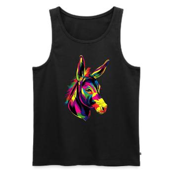Donkey in Colorful Popart Colors Domestic Donkey Riding - Men's Premium Organic Tank Top - black - Front - AI Model Male 178 light (178cm)