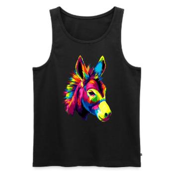 Donkey in Colorful Popart Colors Domestic Donkey Riding - Men's Premium Organic Tank Top - black - Front - AI Model Male 178 light (178cm)