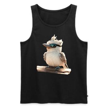 Kookaburra Hunter lit Hans Sweet Bird en riant - Débardeur bio Premium Homme - noir - Devant - AI Model Male 178 light (178cm)