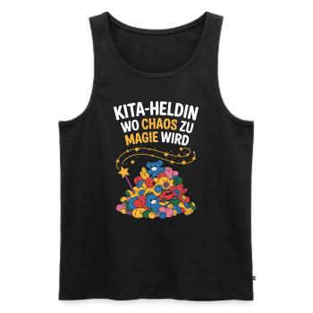 Daycare Heroine Where Chaos Becomes Magic Kindergarten Teacher - Men's Premium Organic Tank Top - black - Front - AI Model Male 178 light (178cm)