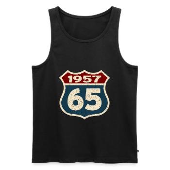 Born in 1957 - 65 years - Men's Premium Organic Tank Top - black - Front - AI Model Male 178 light (178cm)