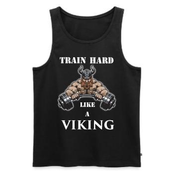 Body Building - Train hard like a Viking - Männer Premium Bio Tank Top - Schwarz - Vorne - AI Model Male 178 light (178cm)