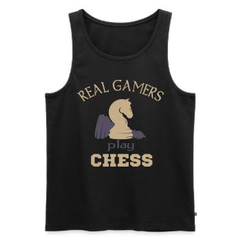 Chess player playing chess pieces saying - Men's Premium Organic Tank Top - black - Front - AI Model Male 178 light (178cm)