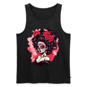 Dia de los muertos femme maquillage avec des fleurs - Débardeur bio Premium Homme - noir - Devant - Michal (187cm)