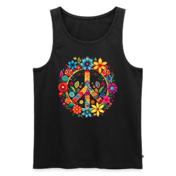 Paix et fleur signe hippie amoureux beau mignon - Débardeur bio Premium Homme - noir - Devant - Michal (187cm)