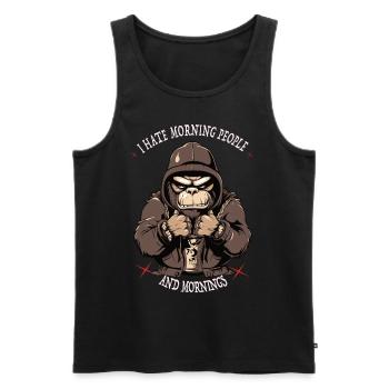 Monkey Monkey Morgenmuffel - Je déteste les gens du matin - Débardeur bio Premium Homme - noir - Devant - AI Model Male 178 light (178cm)