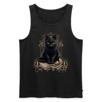 Tarot de chat cool calme collecté Cartes de Tarot de chat - Débardeur bio Premium Homme - noir - Devant - AI Model Male 178 light (178cm)