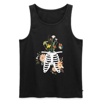 Squelette et fleurs, botanique - Débardeur bio Premium Homme - noir - Devant - AI Model Male 178 light (178cm)
