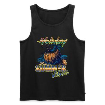 Urlaubs T Shirt Holiday - Männer Premium Bio Tank Top - Schwarz - Vorne - Michal (187cm)