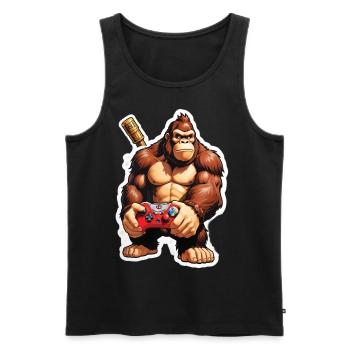Retro Gamer Gorilla mit Controller Konsolenspiele - Männer Premium Bio Tank Top - Schwarz - Vorne - AI Model Male 178 light (178cm)