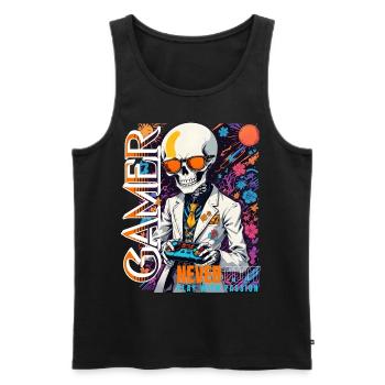 Retro Gamer Skeleton with Controller Console Games - Men's Premium Organic Tank Top - black - Front - AI Model Male 178 light (178cm)