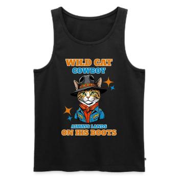 Wild cat cowboy always lands on his boots - Men's Premium Organic Tank Top - black - Front - AI Model Male 178 light (178cm)
