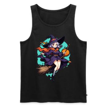 Cute witch with broom and bats - Men's Premium Organic Tank Top - black - Front - AI Model Male 178 light (178cm)