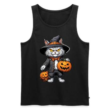 Halloween Cat with Pumpkin - Men's Premium Organic Tank Top - black - Front - AI Model Male 178 light (178cm)