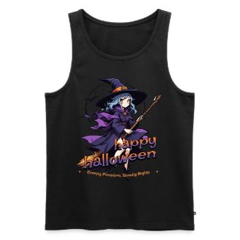 Cute witch with broom and bats - Men's Premium Organic Tank Top - black - Front - AI Model Male 178 light (178cm)