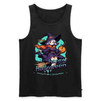 Cute witch with broom and bats - Men's Premium Organic Tank Top - black - Front - AI Model Male 178 light (178cm)