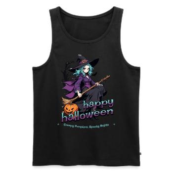 Cute witch with broom and bats - Men's Premium Organic Tank Top - black - Front - AI Model Male 178 light (178cm)