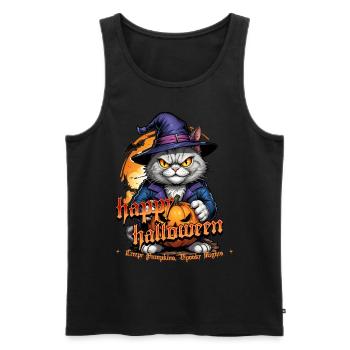 Halloween Cat with Pumpkin - Men's Premium Organic Tank Top - black - Front - AI Model Male 178 light (178cm)