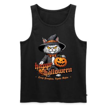Halloween Cat with Pumpkin - Men's Premium Organic Tank Top - black - Front - AI Model Male 178 light (178cm)