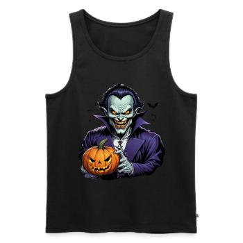 Vampire d’Halloween avec citrouille et chauves-souris - Débardeur bio Premium Homme - noir - Devant - Michal (187cm)