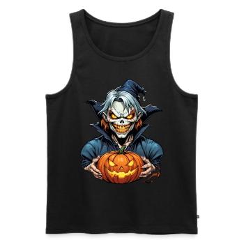Clown effrayant citrouille d’Halloween avec chapeau de sorcière - Débardeur bio Premium Homme - noir - Devant - Michal (187cm)