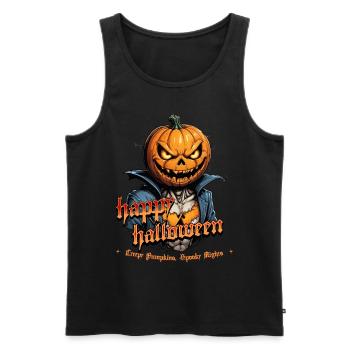 Effrayant tête de citrouille Halloween illustration - Débardeur bio Premium Homme - noir - Devant - Michal (187cm)