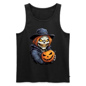 Sorcière d’Halloween citrouille effrayante avec des extrémités lumineuses - Débardeur bio Premium Homme - noir - Devant - Michal (187cm)