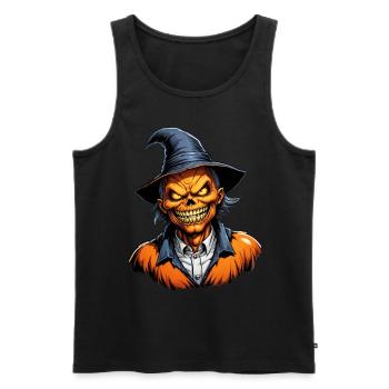 Tête de citrouille d’Halloween avec chapeau de sorcière - Débardeur bio Premium Homme - noir - Devant - Michal (187cm)