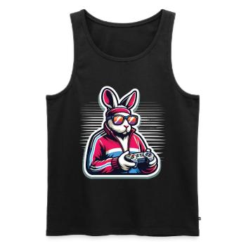 Cooler Gamer Hase Mit Controller - Männer Premium Bio Tank Top - Schwarz - Vorne - AI Model Male 178 light (178cm)