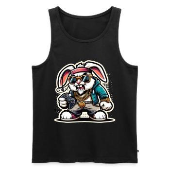 Cooler Gamer Hase Mit Controller Und Sonnenbrille - Männer Premium Bio Tank Top - Schwarz - Vorne - Michal (187cm)
