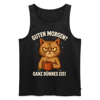 Good Morning Very Thin Saying Cat Coffee - Men's Premium Organic Tank Top - black - Front - AI Model Male 178 light (178cm)